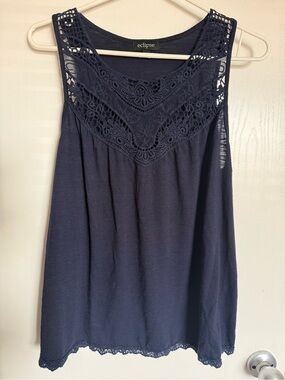 Eclipse Navy Crochet Yoke Sleeveless Tank
